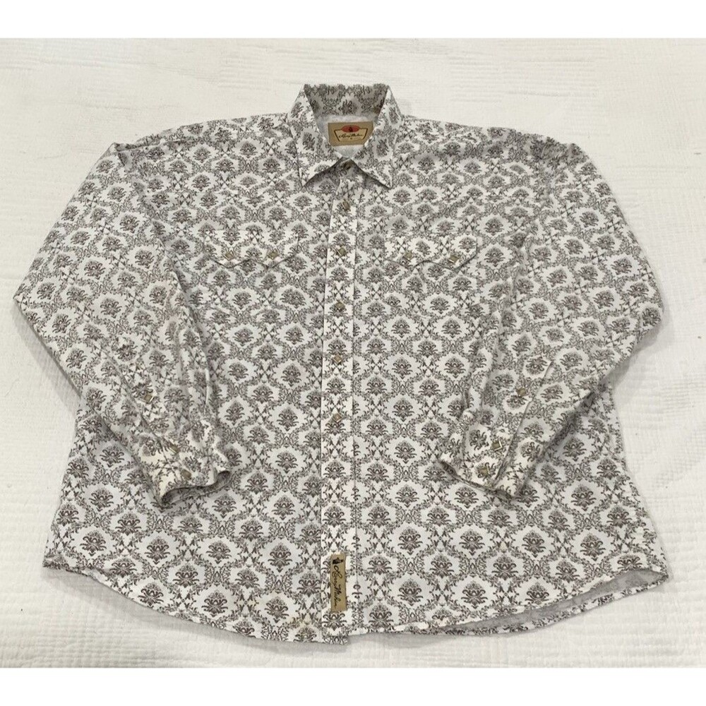 Larry Mahan Shirt Mens XXL Cream Paisley Cowboy Collection Pearl Snap Western
